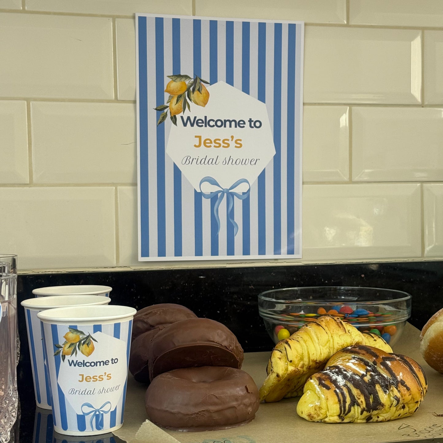 Personalised Blue & Lemon Bridal Shower Paper Cups 💙🍋