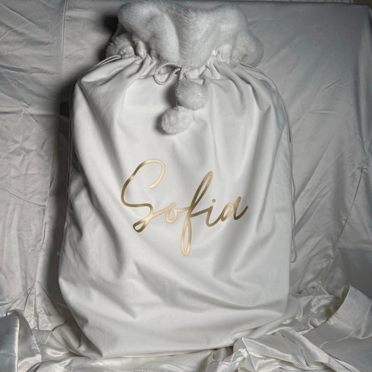 Luxury personalised white sacks