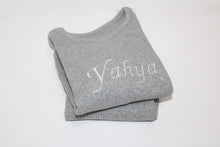 Load image into Gallery viewer, Custom Texted Embroidered Dove Grey ribbed loungewear
