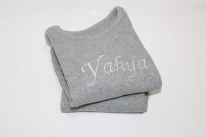 Custom Texted Embroidered Dove Grey ribbed loungewear