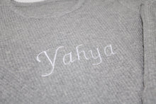 Load image into Gallery viewer, Custom Texted Embroidered Dove Grey ribbed loungewear
