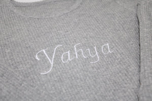 Custom Texted Embroidered Dove Grey ribbed loungewear