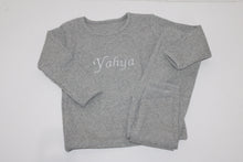Load image into Gallery viewer, Custom Texted Embroidered Dove Grey ribbed loungewear
