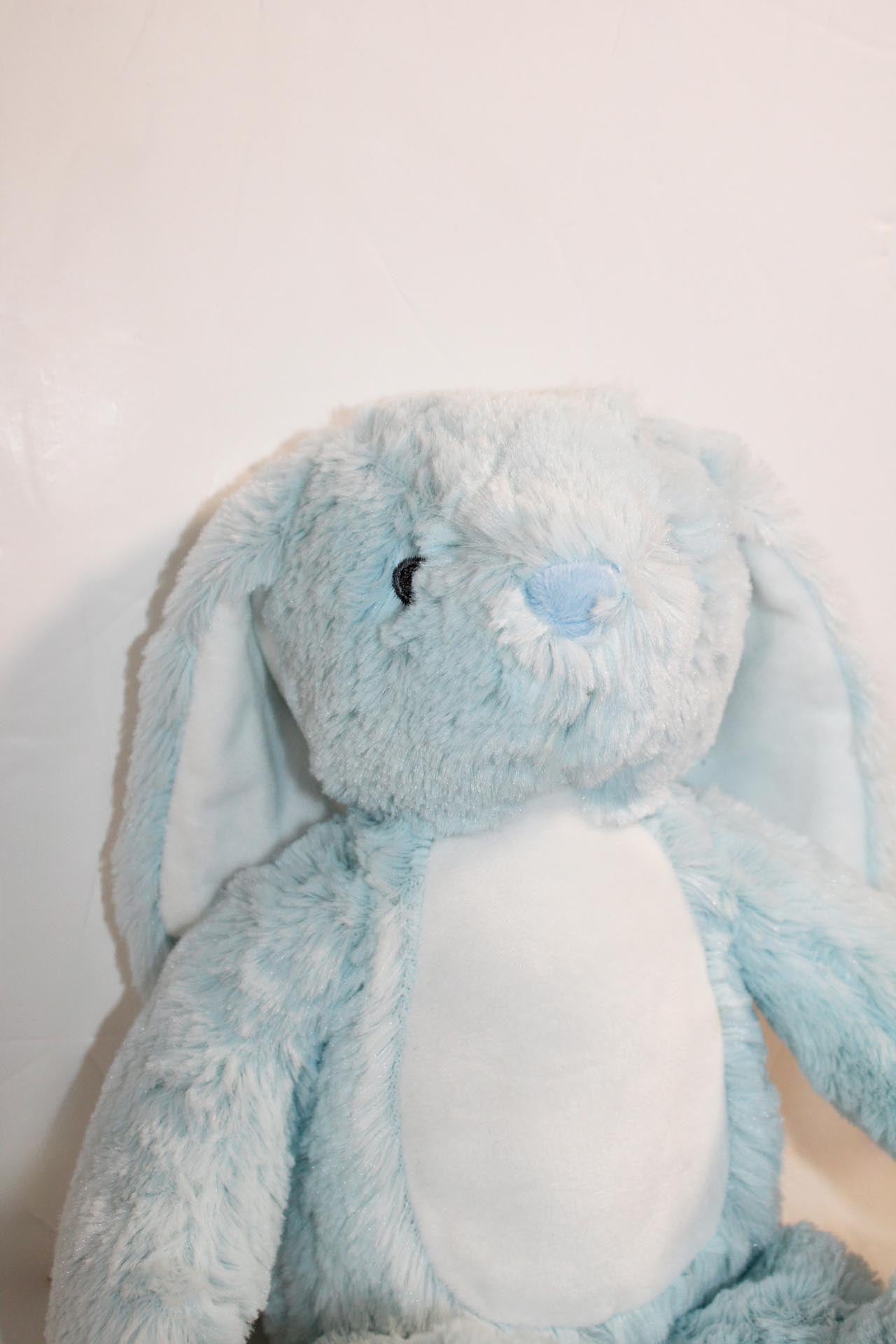 Personalised new born soft blue bunny keepsake