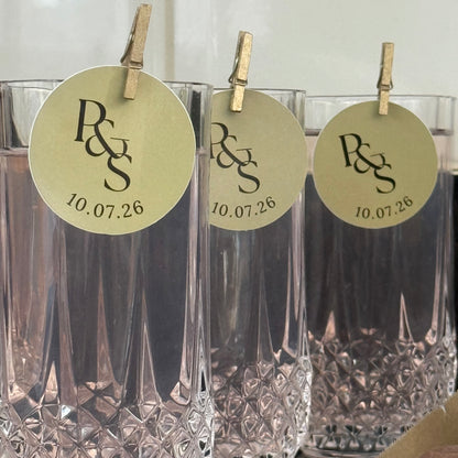 Custom initial glass toppers sage green