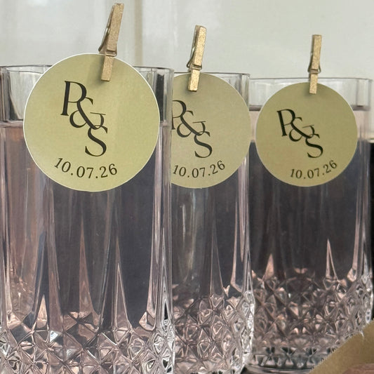 Custom initial glass toppers sage green