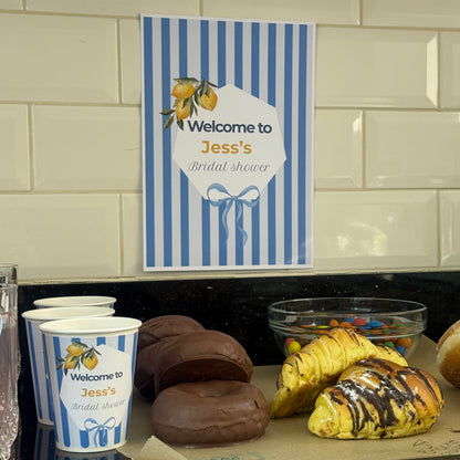 Personalised Blue & Lemon Bridal Shower Paper Cups 💙🍋
