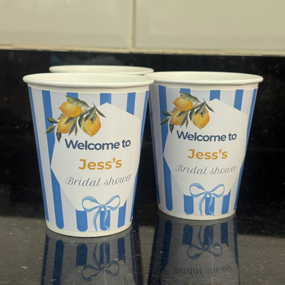Personalised Blue & Lemon Bridal Shower Paper Cups 💙🍋