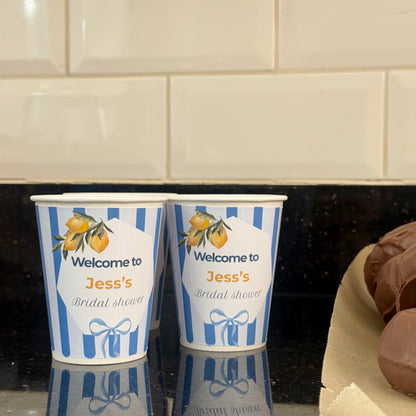 Personalised Blue & Lemon Bridal Shower Paper Cups 💙🍋