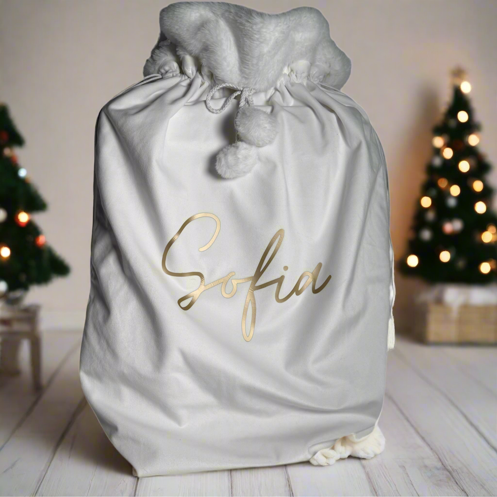 Luxury personalised white sacks