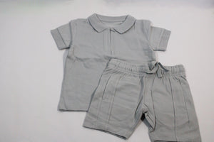 Pebble grey zip Neck polo shirt and short set