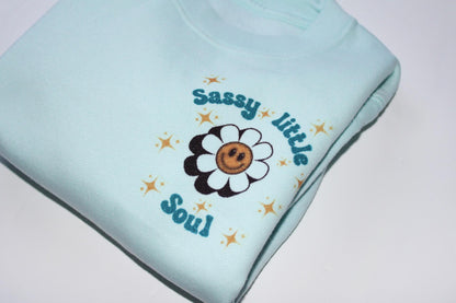Blue sassy little soul printed sweatshirt