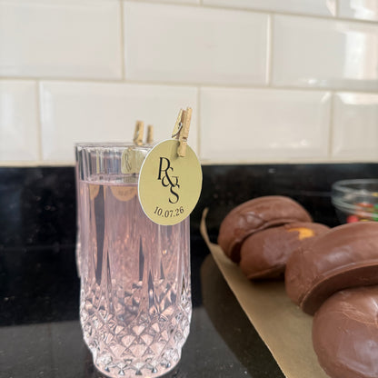 Custom initial glass toppers sage green