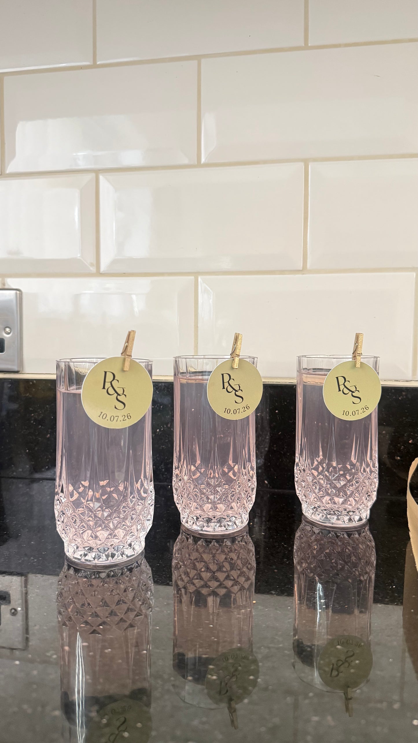 Custom initial glass toppers sage green
