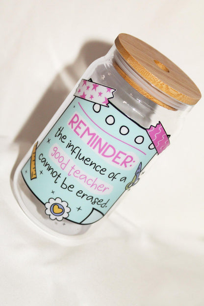 Good teacher 16oz glass cup with bamboo lid