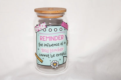 Good teacher 16oz glass cup with bamboo lid