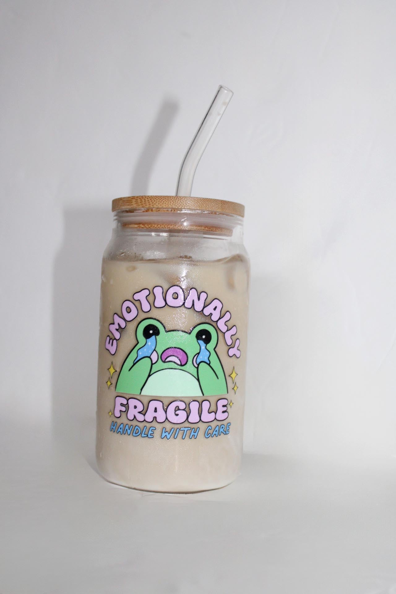 Emotionally fragile 16oz clear iced coffee beer glass cup
