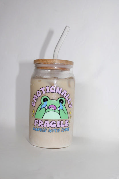 Emotionally fragile 16oz clear iced coffee beer glass cup